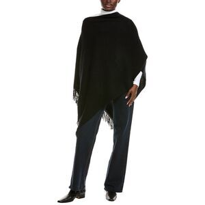 Hannah Rose Shaker Stitch Fringe Wool & Cashmere-Blend Topper, Black